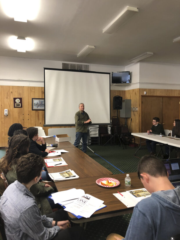 BrianJones Dr. Brian Jones, former State Archaeologist, talks to students at American Legion Post 165, Wolcott.