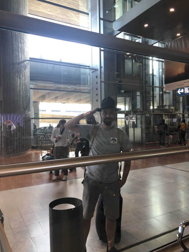 Our military historian/chaperone Sjoerd "Red" van der Ven waiting for us to get our luggage.